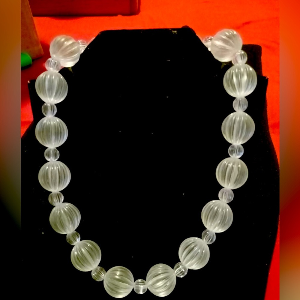 Monet Lucite clear frosted flute necklace
